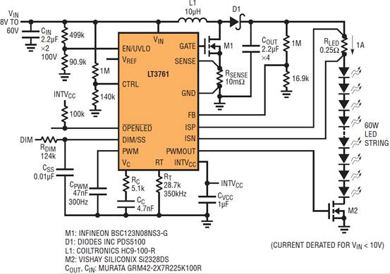 LT3761 LED驅(qū)動(dòng)器精確的PWM LED調(diào)光功能 LT3761 LED驅(qū)動(dòng)器精確的PWM LED調(diào)光功能